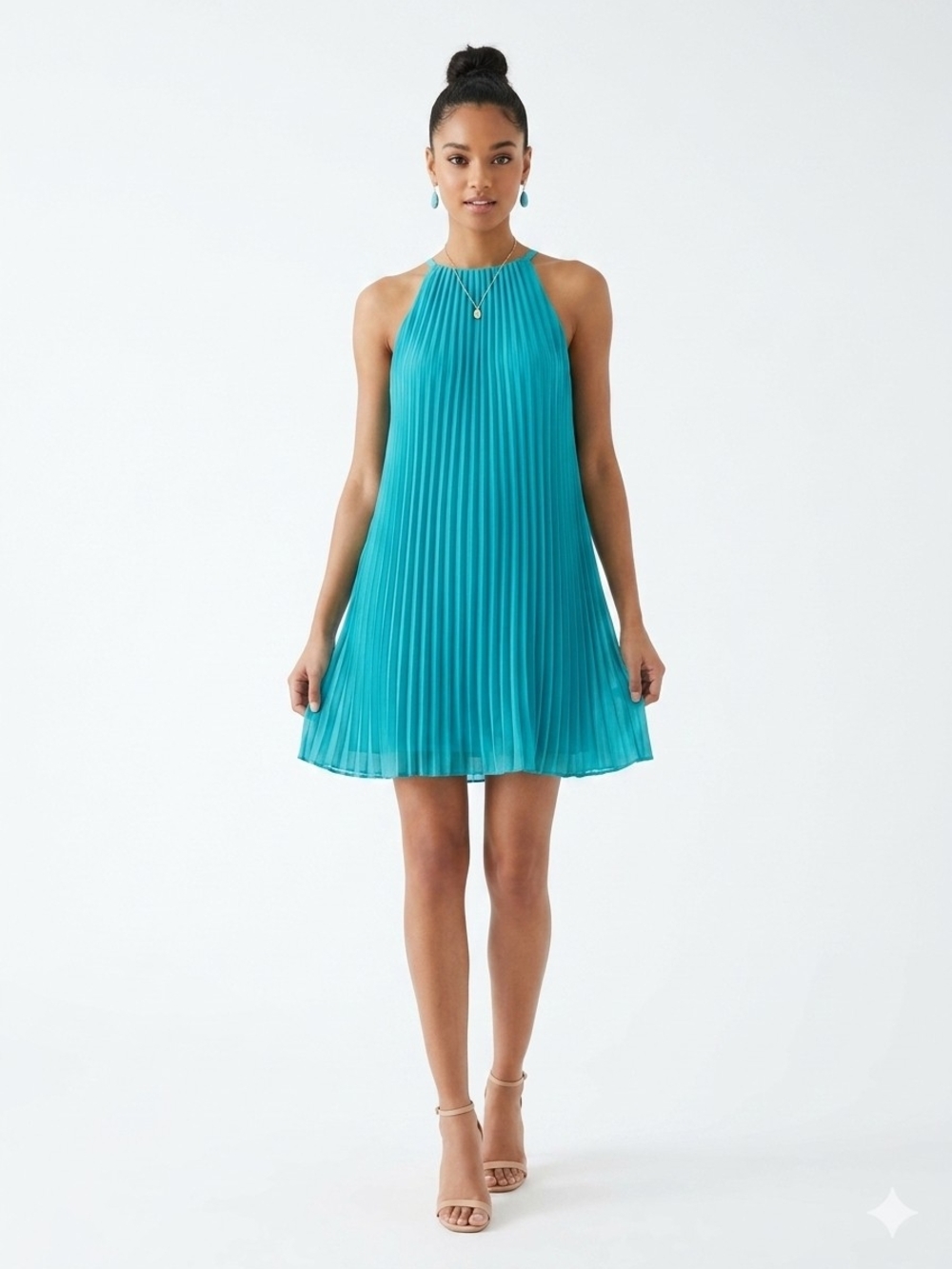 NWT Sam Edelman Turquoise Pleated Sleeveless Mini Dress – Size XS